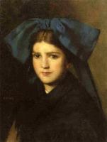 Jean-Jacques Henner - Portrait of a Young Girl with a Bow in Her Hair